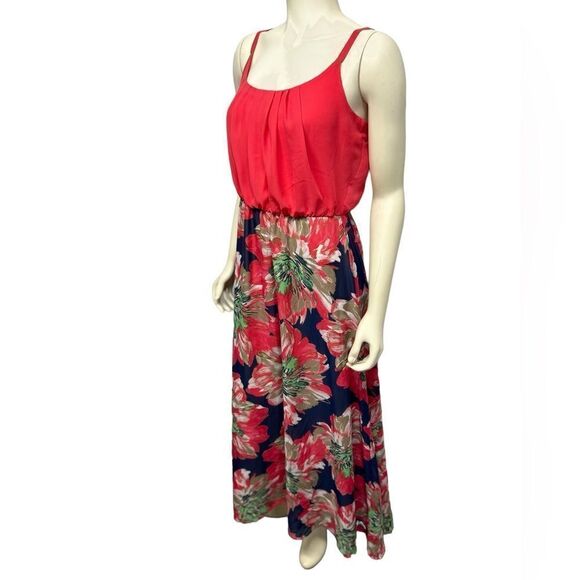 Signature by Robbie Bee Pink and Navy Blue Floral Sleeveless Maxi Dress Flowers - Picture 2 of 6